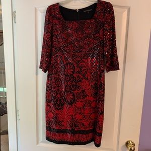 Red and black three quarter sleeve dress